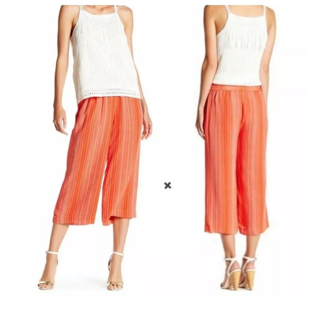 Joie Alia Nero Silk Striped Orange Coral Wide Leg Crop Culotte Pants Size‎ S
